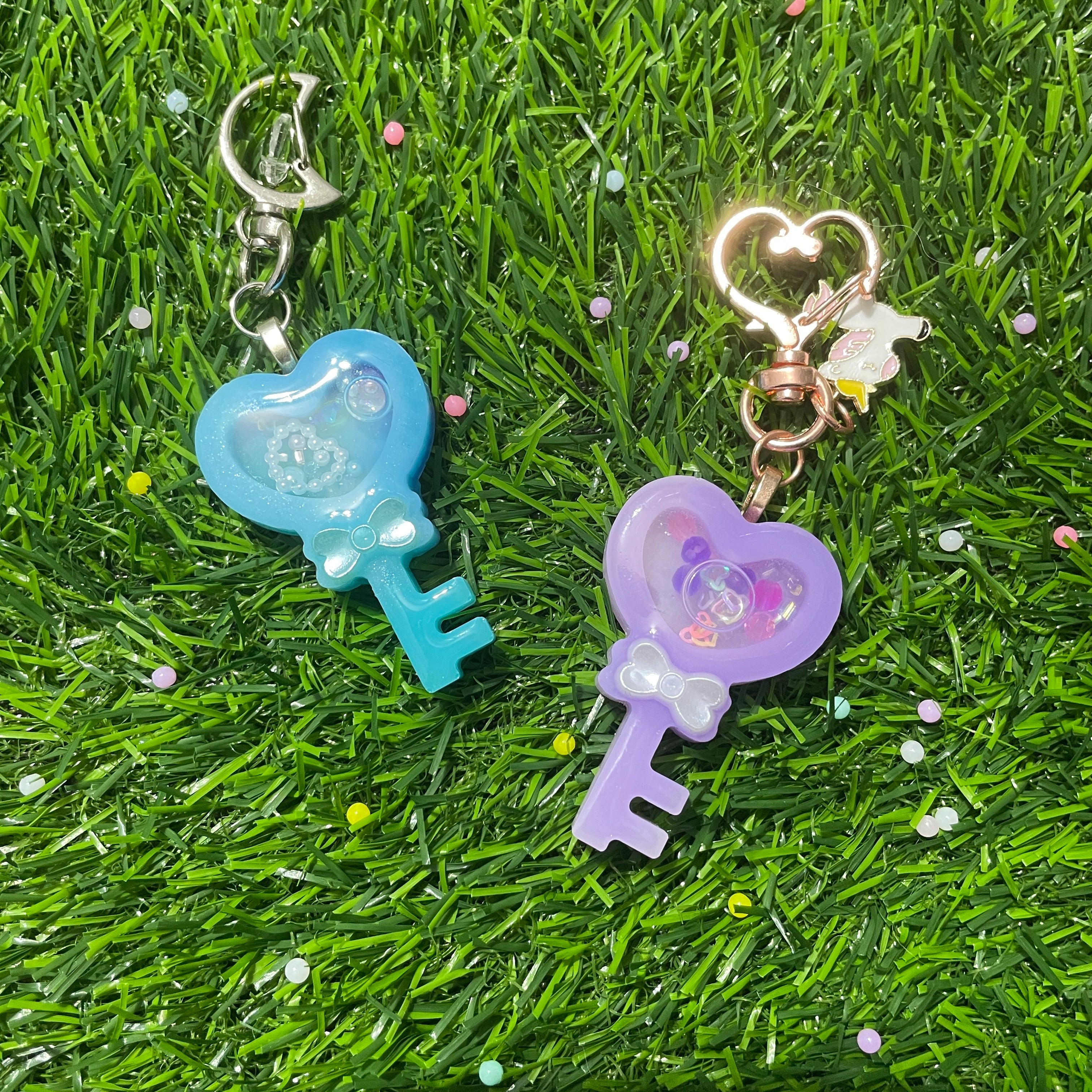 Valentine's Day Blue & Purple Heart Key Shaker Keychain