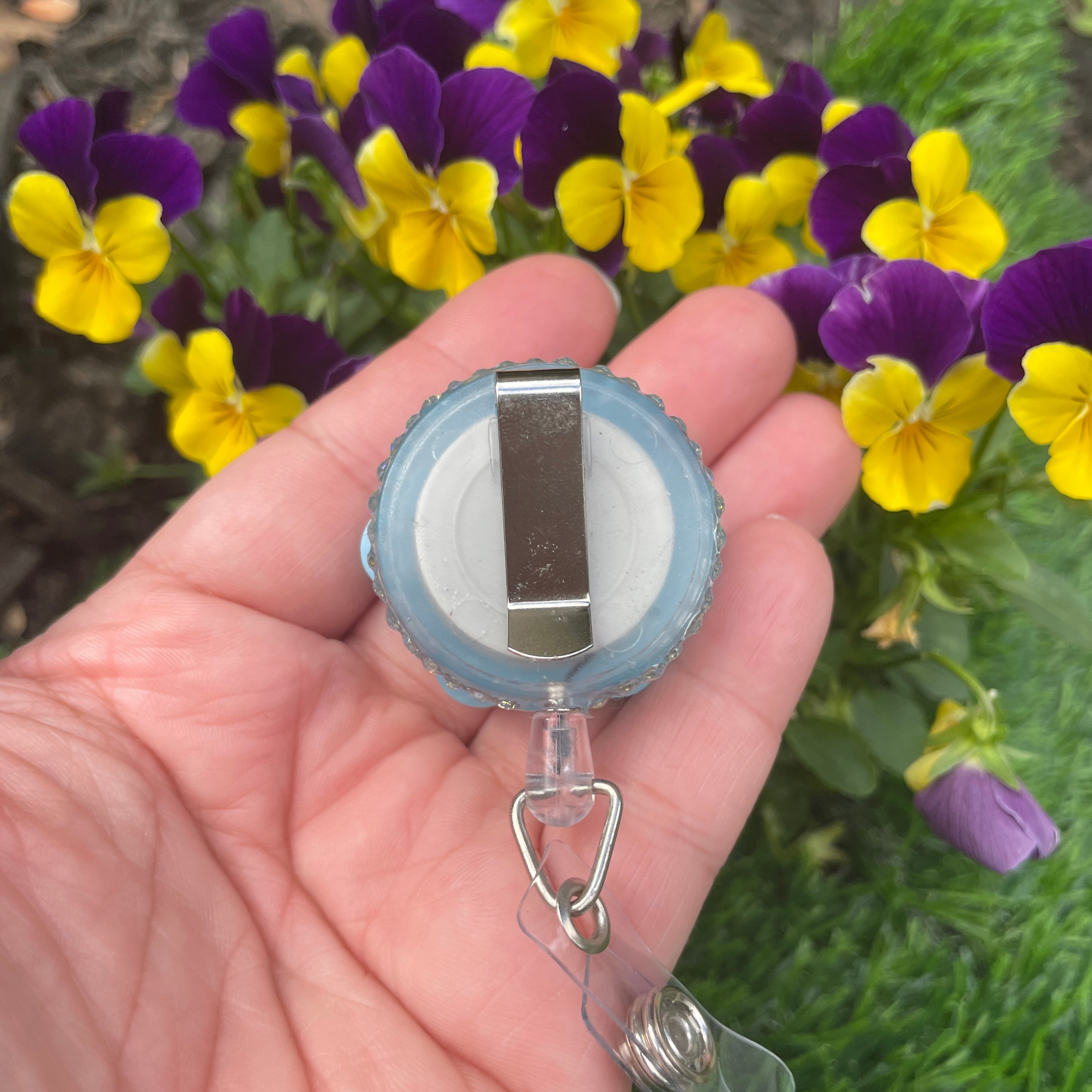 Blue Snowflake Shaker Badge Reel