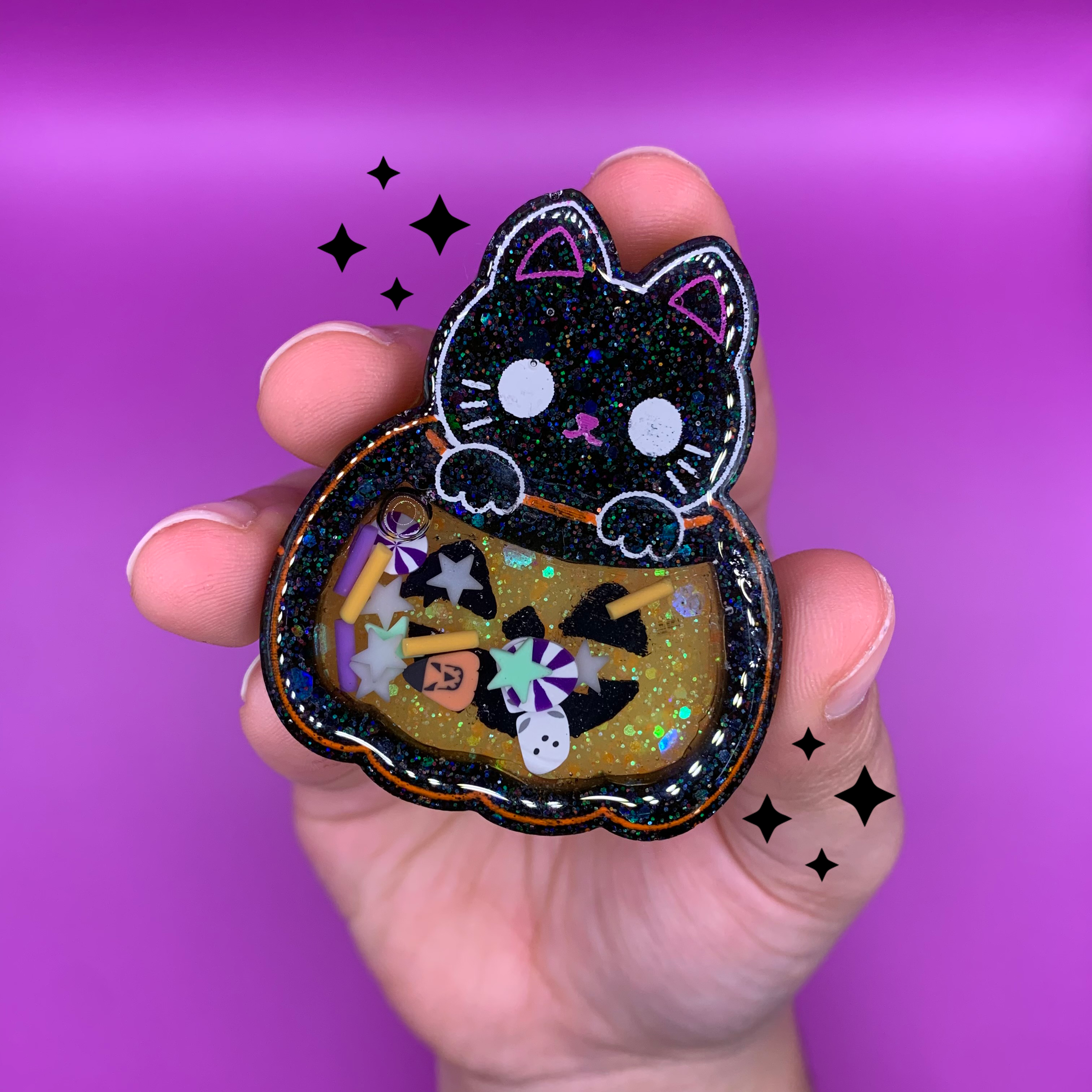 Spooky Halloween Pumpkin Cat Resin Shaker