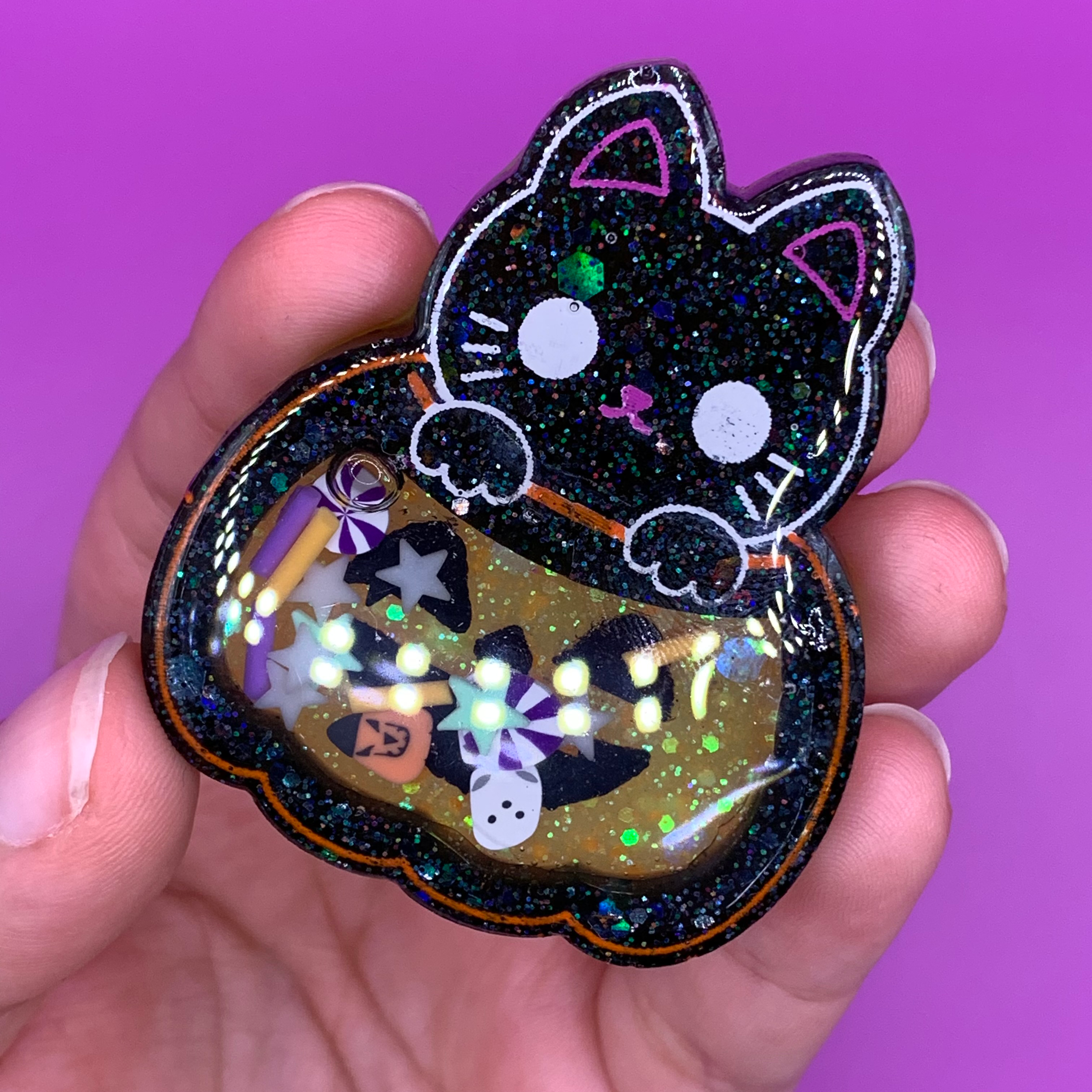 Spooky Halloween Pumpkin Cat Resin Shaker