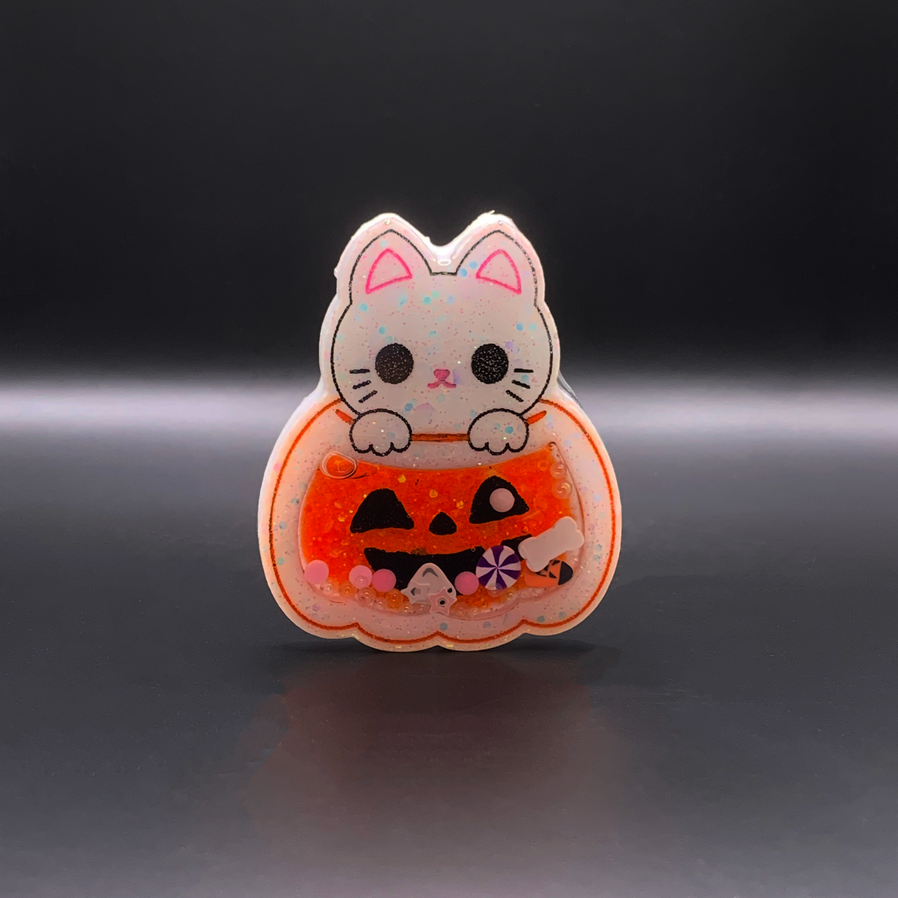 Spooky Halloween Pumpkin Cat Resin Shaker