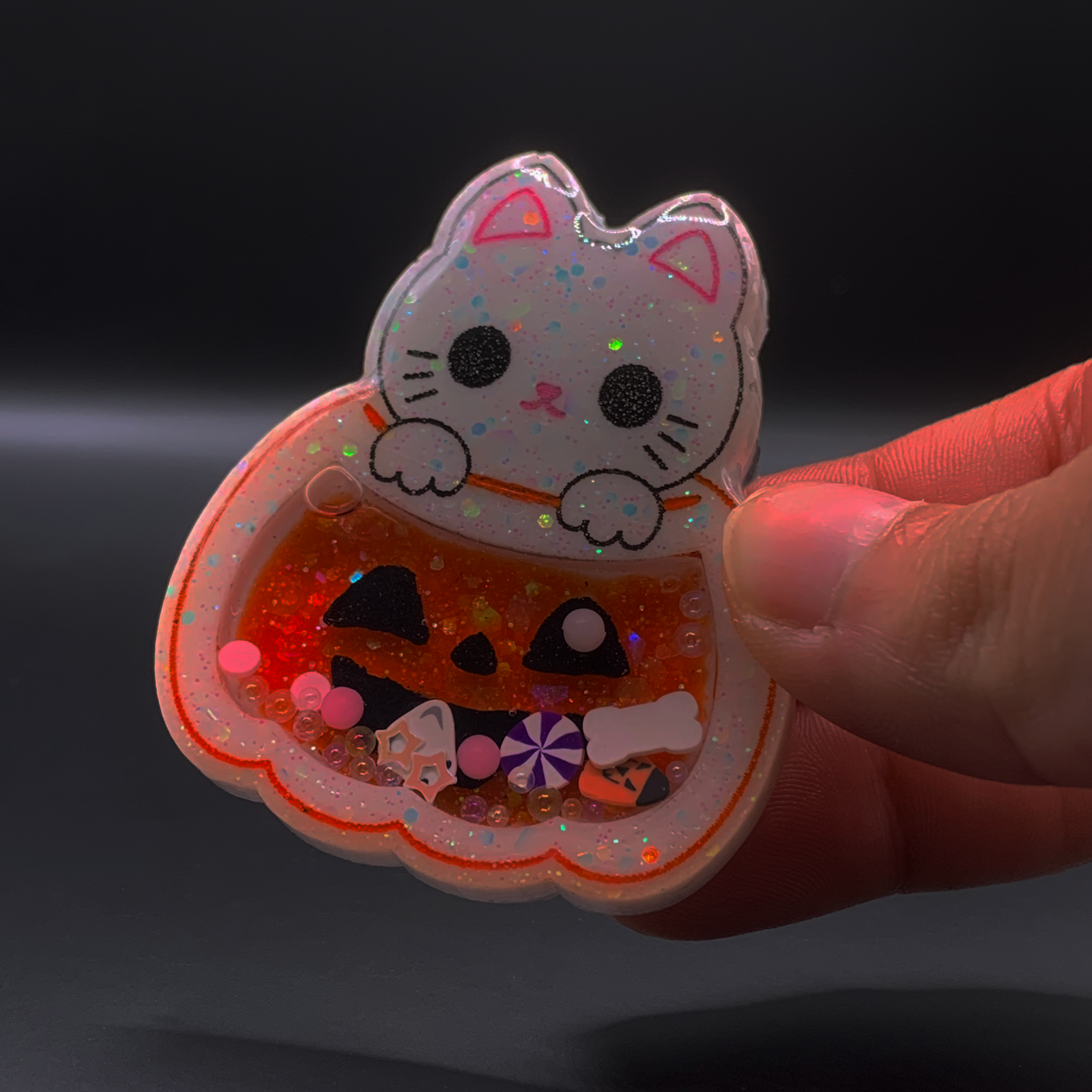 Spooky Halloween Pumpkin Cat Resin Shaker