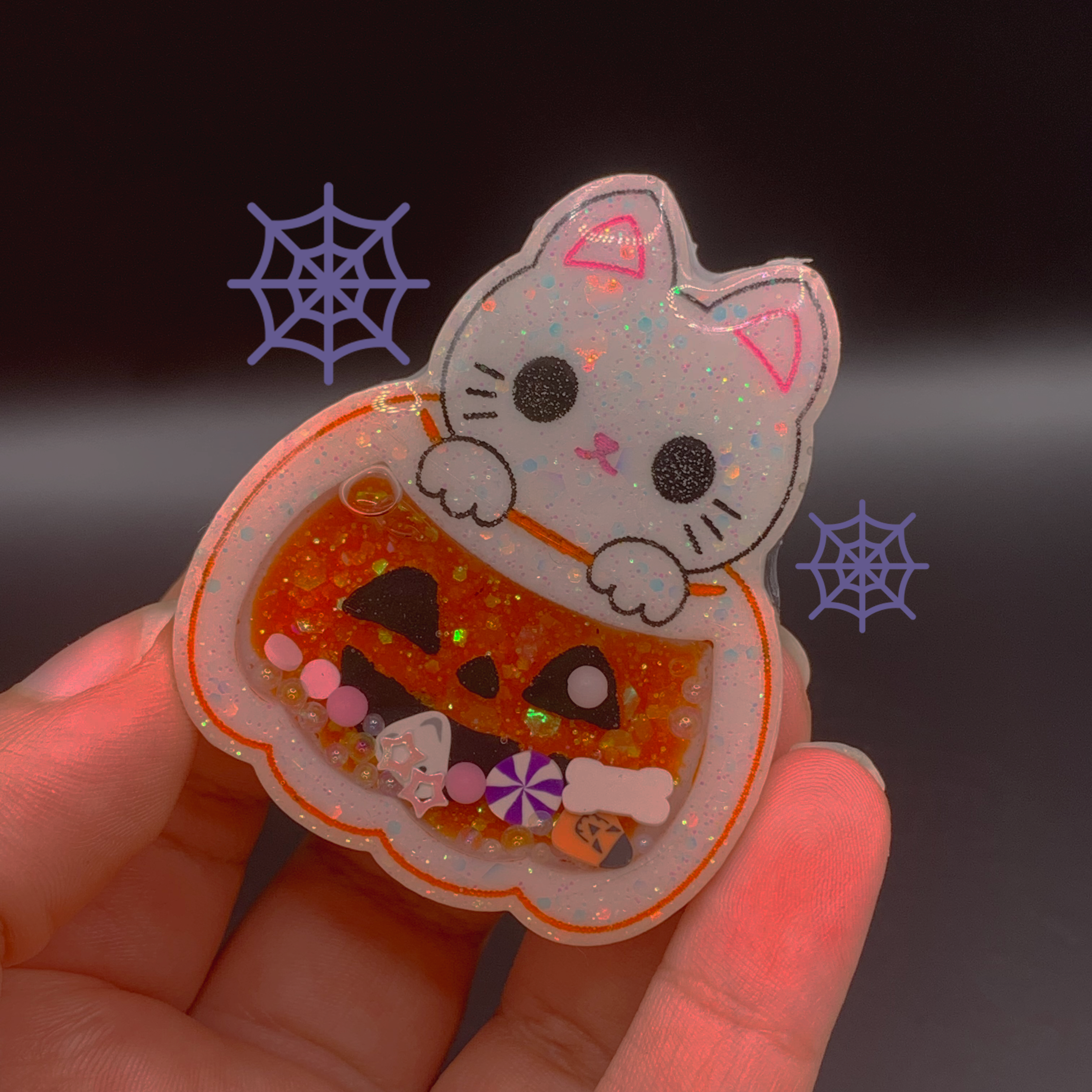 Spooky Halloween Pumpkin Cat Resin Shaker