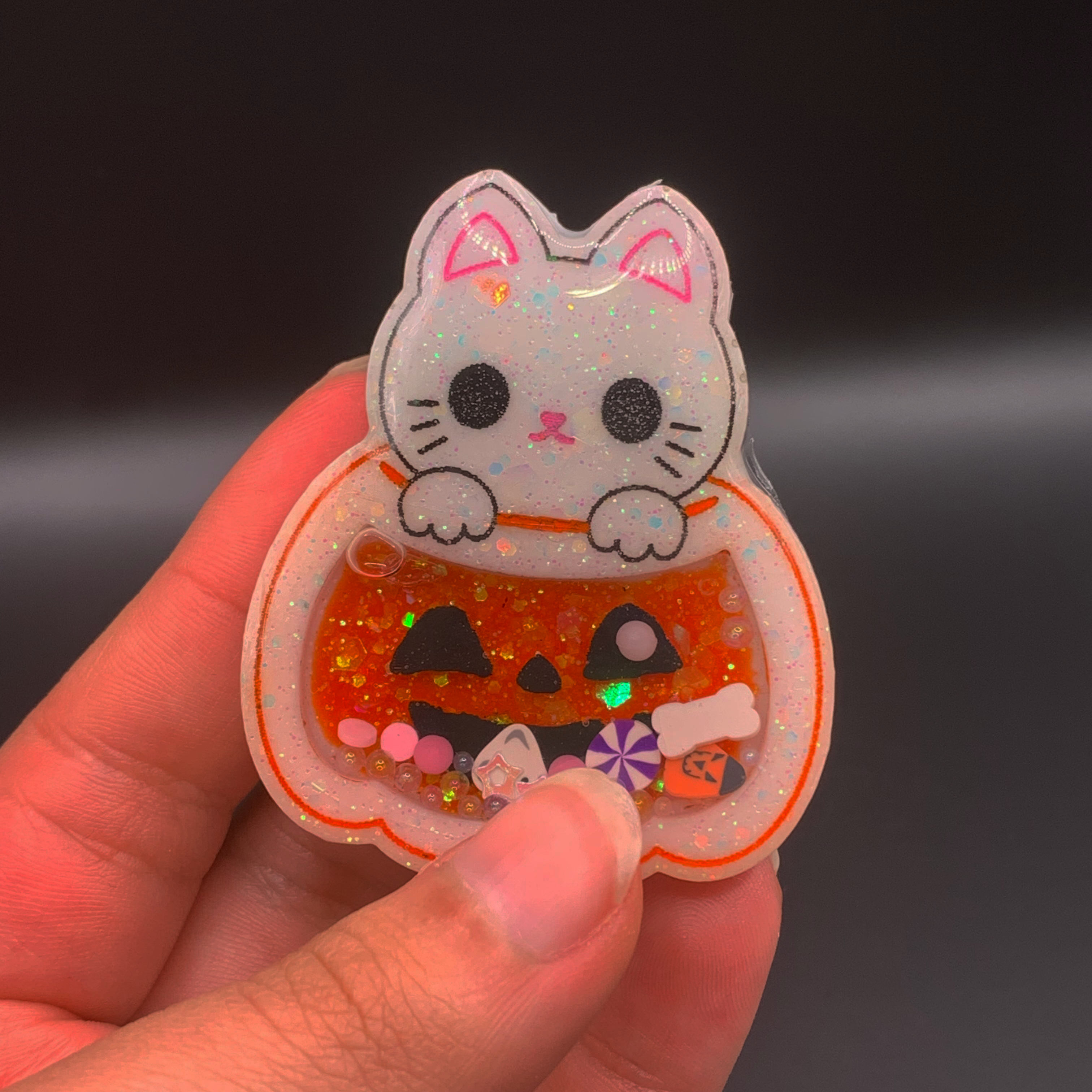 Spooky Halloween Pumpkin Cat Resin Shaker