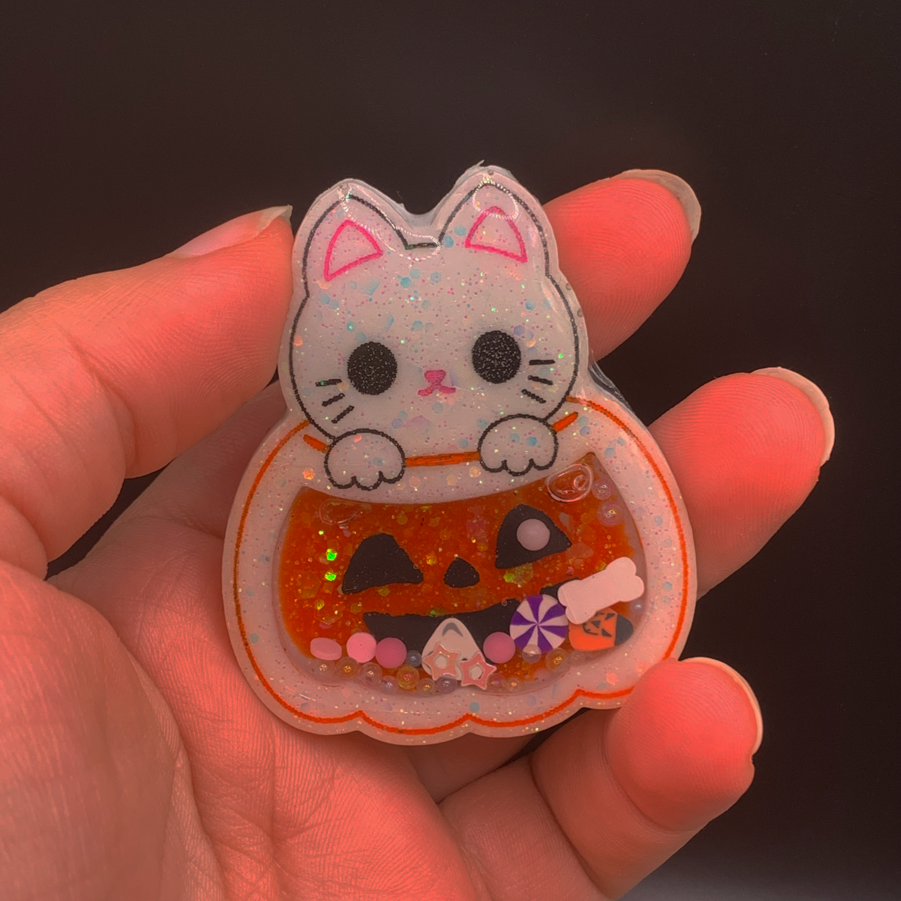 Spooky Halloween Pumpkin Cat Resin Shaker