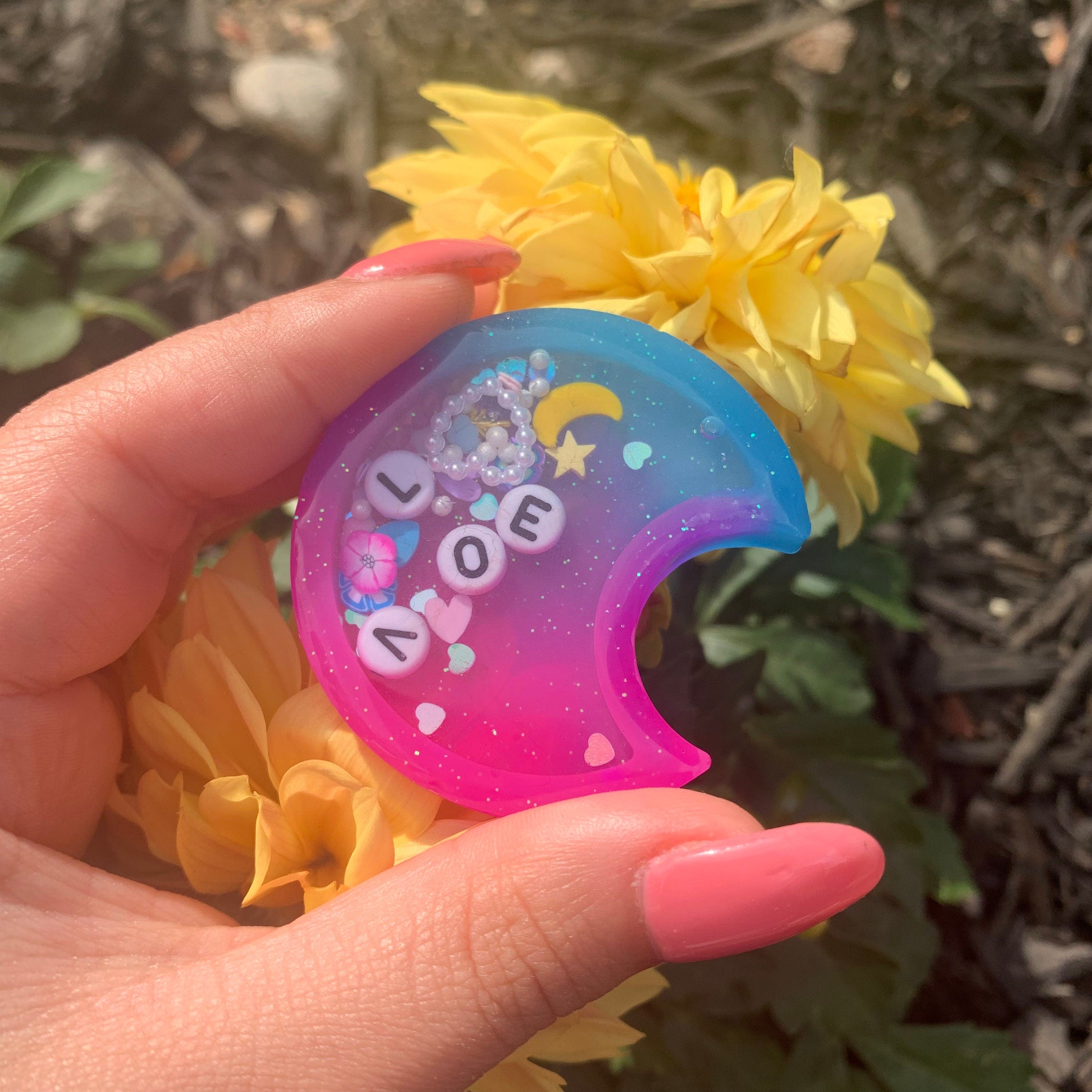 Bisexual Pride Flag Love Moon Resin Shaker Charm