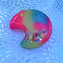 Load image into Gallery viewer, Pink, Yellow &amp; Blue Tie-Dye Moon Resin Shaker Charm
