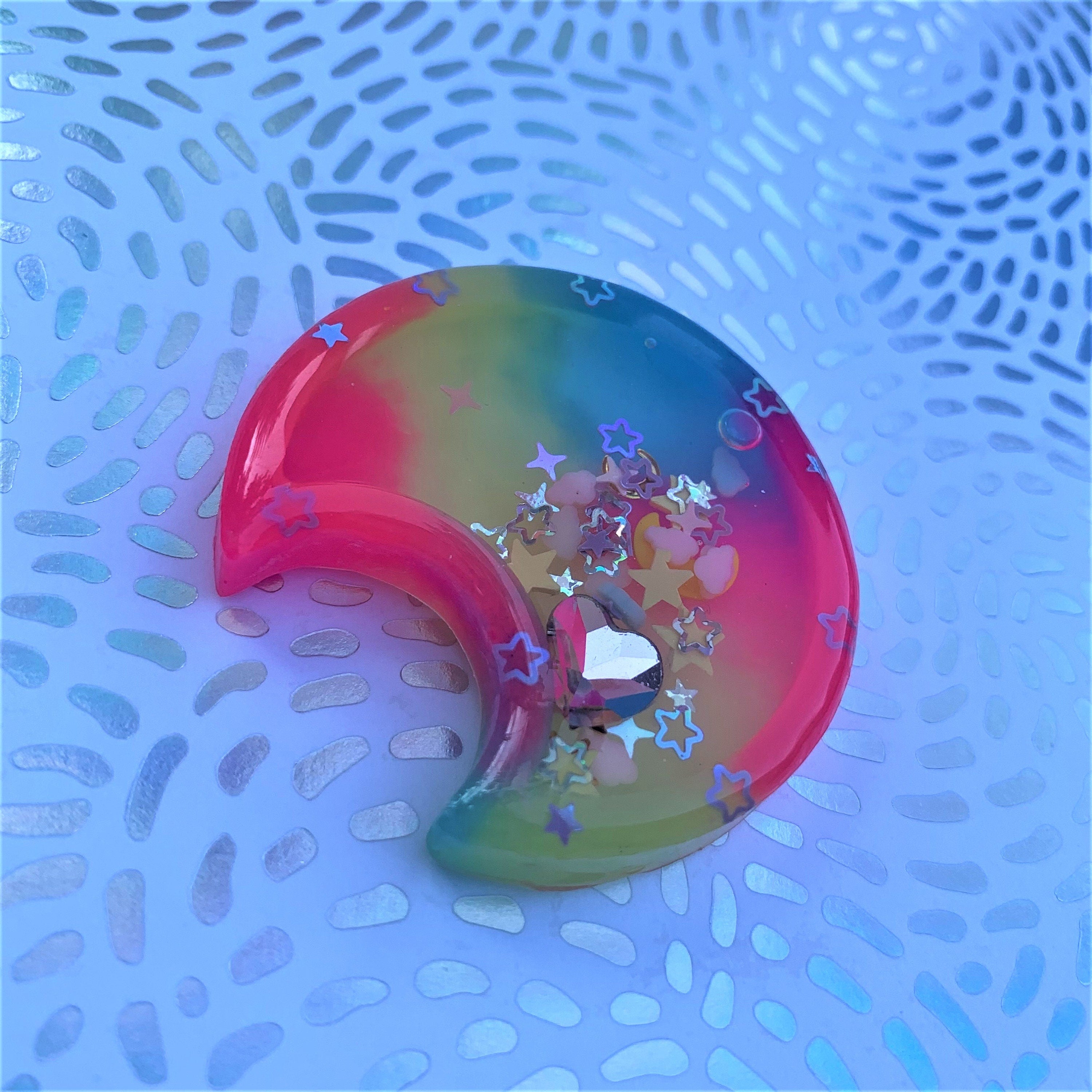 Pink, Yellow & Blue Tie-Dye Moon Resin Shaker Charm