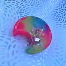 Load image into Gallery viewer, Pink, Yellow &amp; Blue Tie-Dye Moon Resin Shaker Charm
