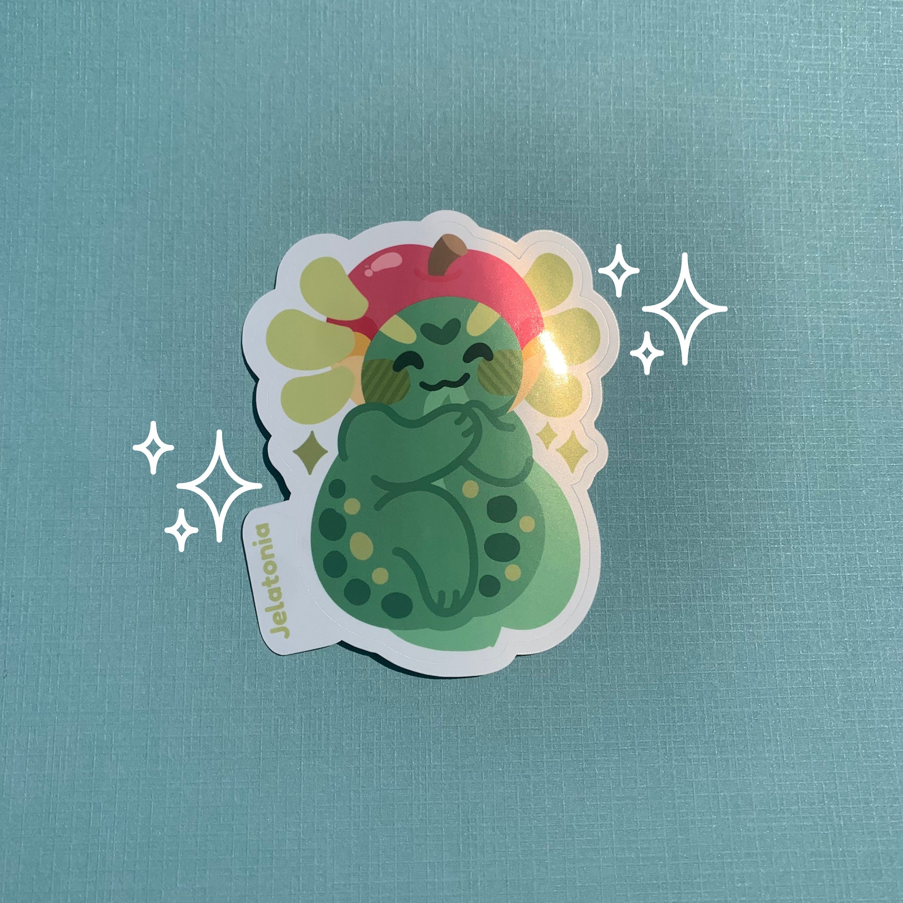 Cute Green Apple Axolotl Sticker