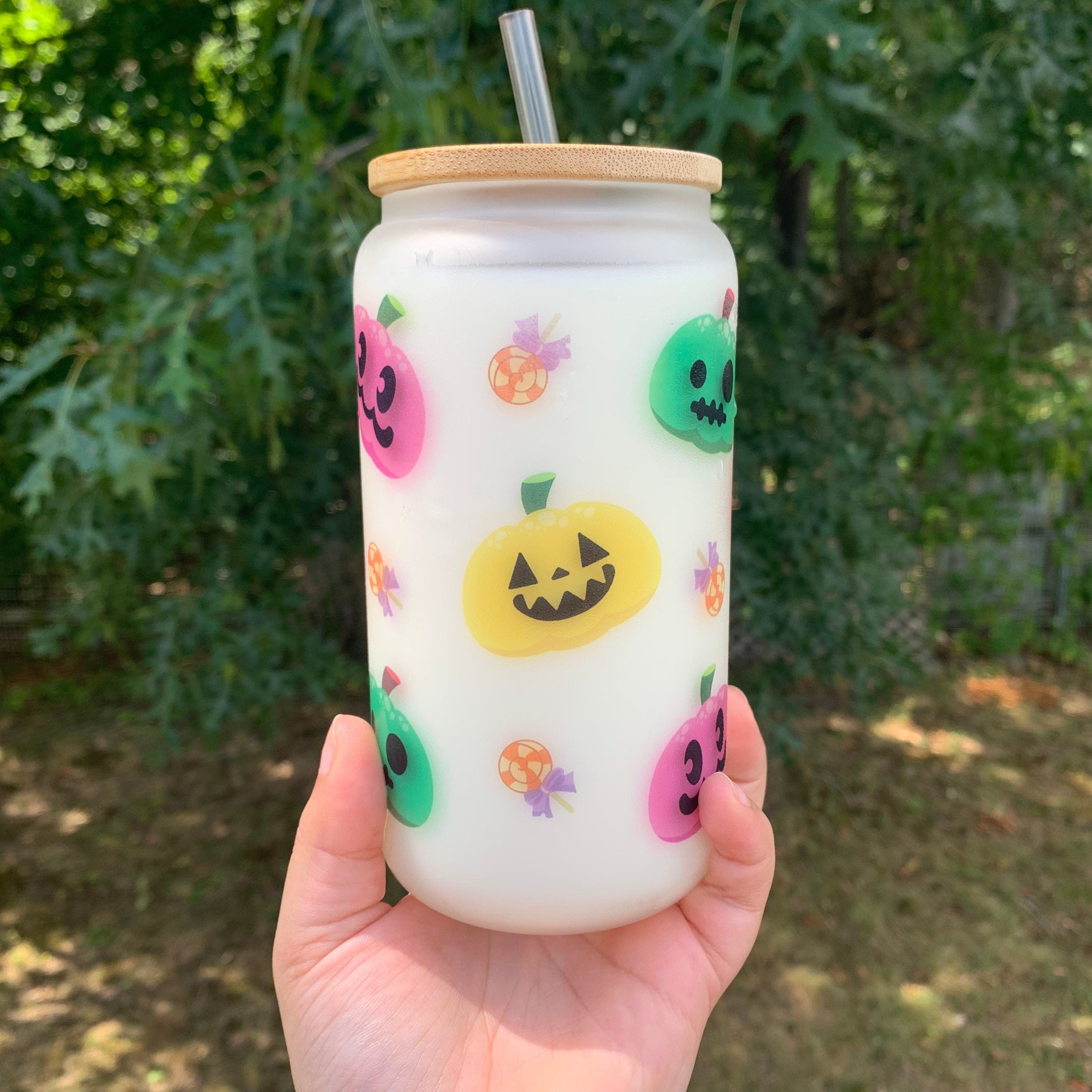 AC Halloween Pumpkins & Candy Beer Can Glass Cup